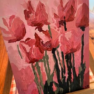 New hand painted by me pink tulips canvas art acrylic paint floral pattern
